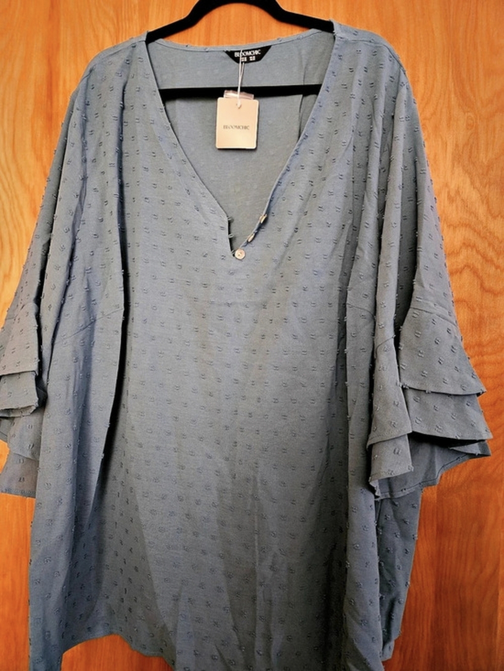 BLOOMCHIC Textured Blouse in Blue Size 28 NWT